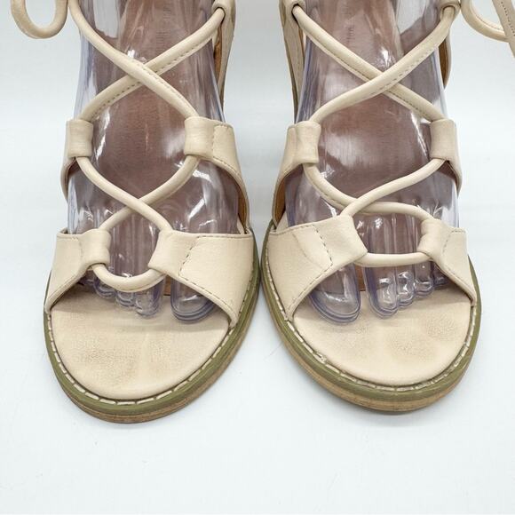 UO Silence + Noise Sofia Lace Up Ankle Tie Heel Sandals Cream Size 9 Boho Glam - Picture 6 of 14